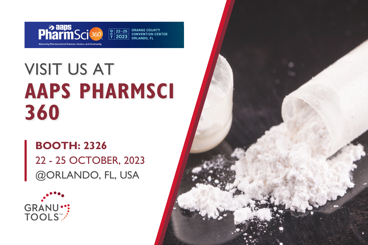 banner of Granutools to share that we will attend AAPS PharmSci 360 2023 on October 22 to 25 in Orlando, Florida, USA